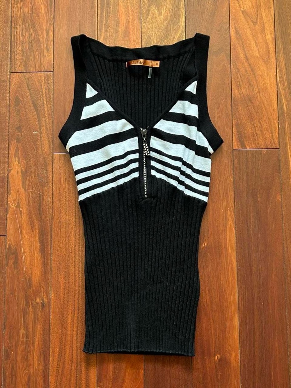 Belldini Striped Ribbed Zip Tank